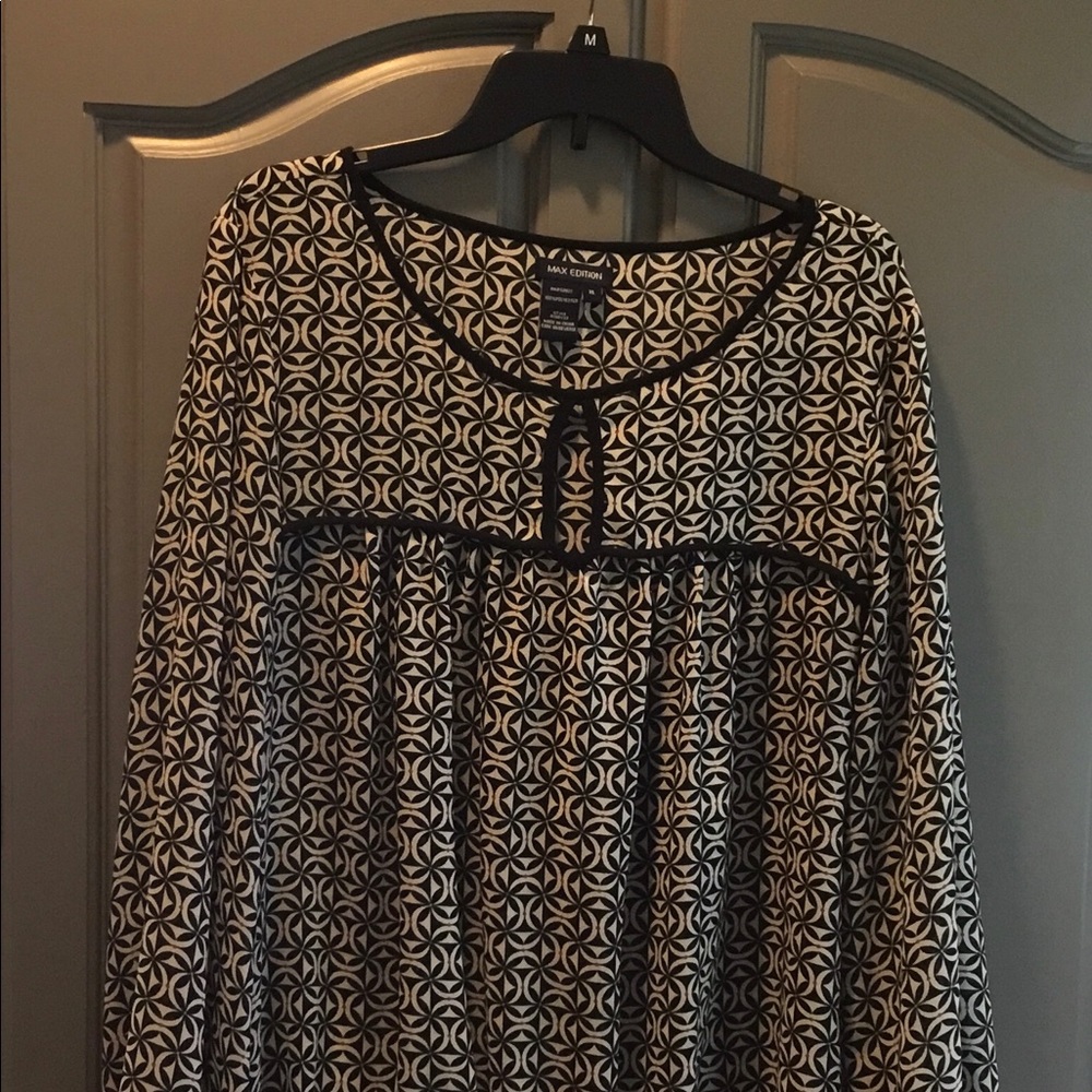 Black, White, Red Long Sleeved Blouse